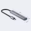USB-C stotelė Unitek H1208B – 1x USB-A 5 Gbps, 3x USB-A 2.0, USB-C jungtis, aliumininis korpusas, 0,20 m laidas