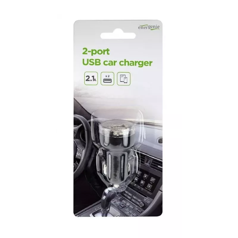 Automobilinis kroviklis Gembird EG-U2C2A-CAR-02, 12–24 V įėjimas, 5 V/2,1 A išėjimas, 2× USB 2.0, juodas