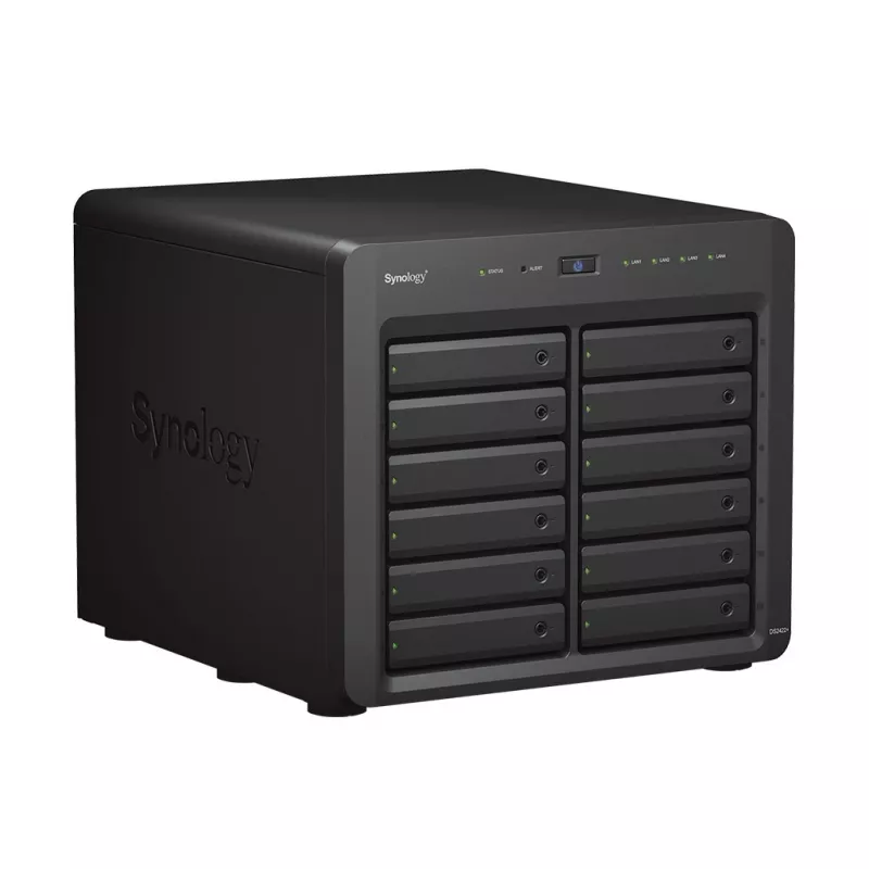 NAS Synology DS2422+; bokštinis; 12x (3,5 SATA HDD/2,5 SATA HDD/2,5 SATA SSD); AMD Ryzen V1500B; 4 GB DDR4 (maks. 32 GB); 4 x 1GbE RJ-45