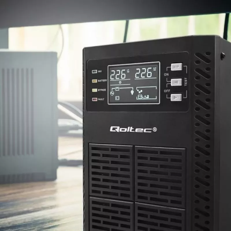 Qoltec 52281 nepertraukiamo maitinimo šaltinis (UPS) Dvigubo keitimo (Online) 2 kVA 2000 W 3 AC lizdai