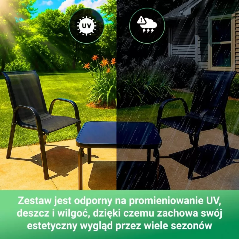Sodo baldų komplektas Extralink Black Forest du tekstiliniai krėslai + juodas stalas