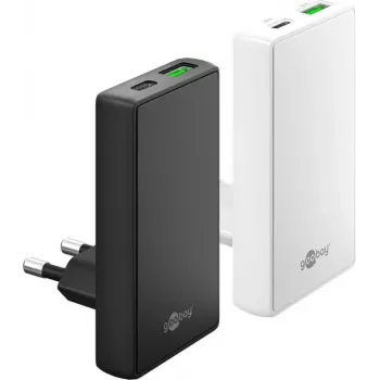Goobay USB-C PD GaN dvigubas greitas įkroviklis 90° Flat 45 W juodas - 1x jungtis (75719)