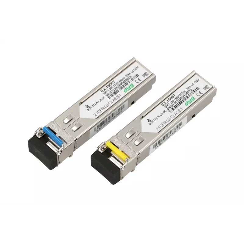 Extralink SFP WDM modulis 1.25G, 1,25 Gbps, 1310/1550 nm, vienmodis, 20 km, LC, DOM, pora, skirta HP/Aruba