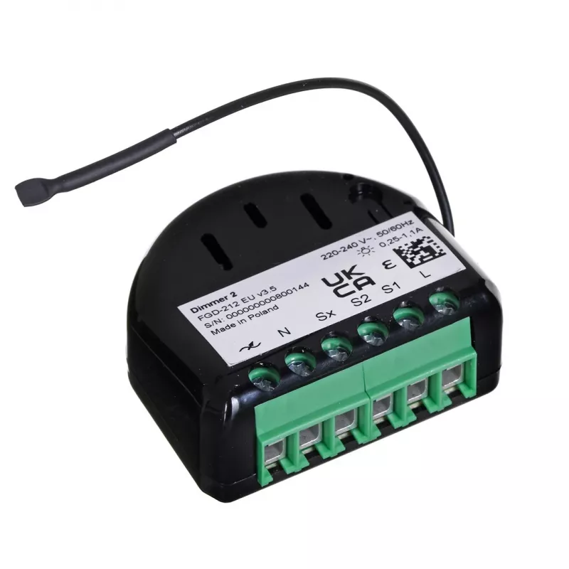 Dimmer 2 Z-Wave Plus universalus reguliavimo modulis apšvietimui, 250 W, 3,6 V, juodas