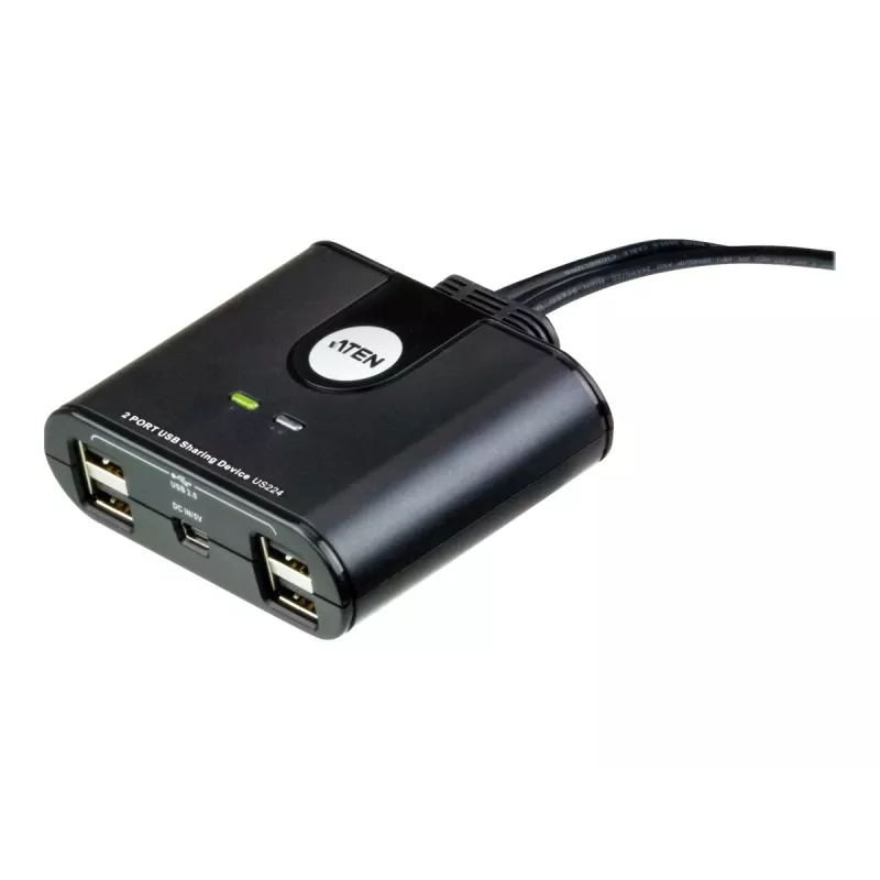 USB 2.0 dviejų prievadų periferinių įrenginių dalijimosi įrenginys ATEN US224AT – USB Type-A, 1,8 m kabelis, juodas