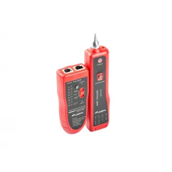 LANBERG NT-0501 tinklo kabelio testeris – RJ-11/RJ-12/RJ-45, iki 250 m, įmontuota baterija, LED indikatoriai, juodas