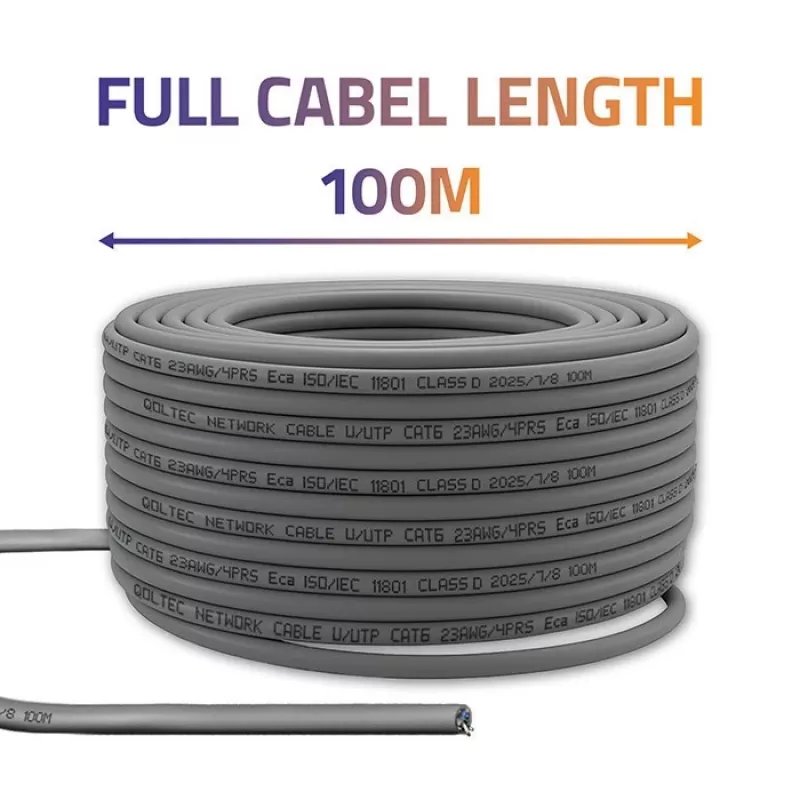 UTP patchcord kabelis CAT6 Varis Cu 100m pilkas – QOLTEC 54560