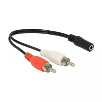 Garso kabelis DeLOCK 85806 0,2 m 2xRCA 3,5 mm juoda raudona balta