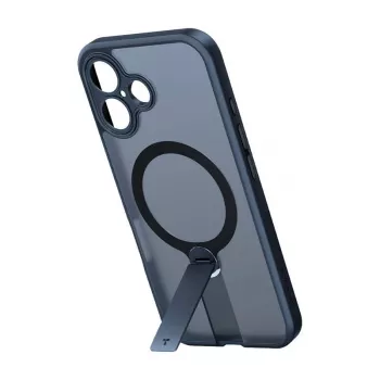 Apsauginis dėklas Torras Pstand Spin iPhone 16 Plus – juodas, sulankstomas stovas, plona apsauga