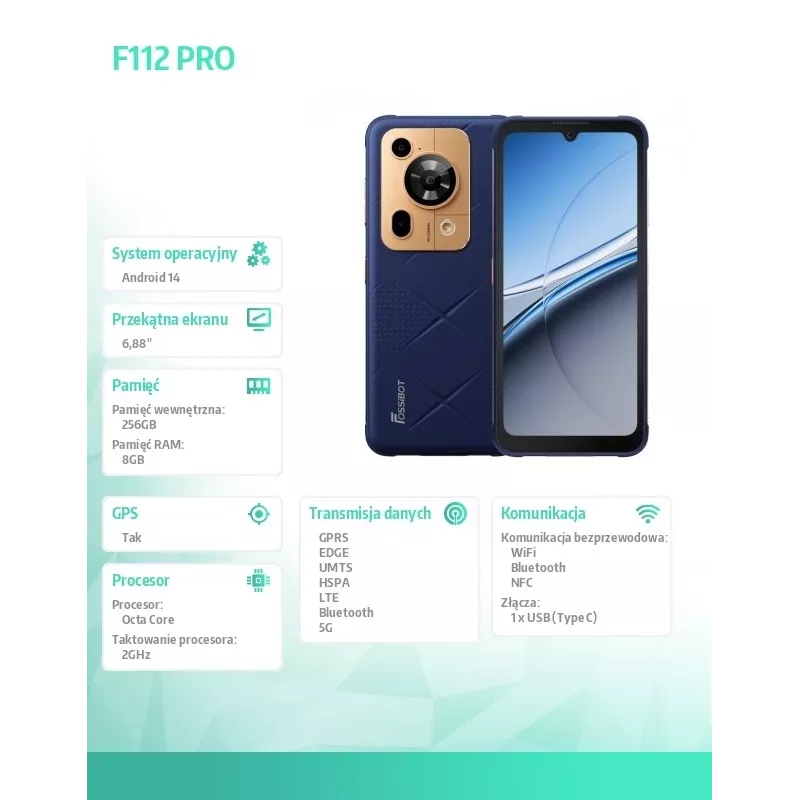Išmanusis telefonas FOSSiBOT F112 Pro — mėlynas