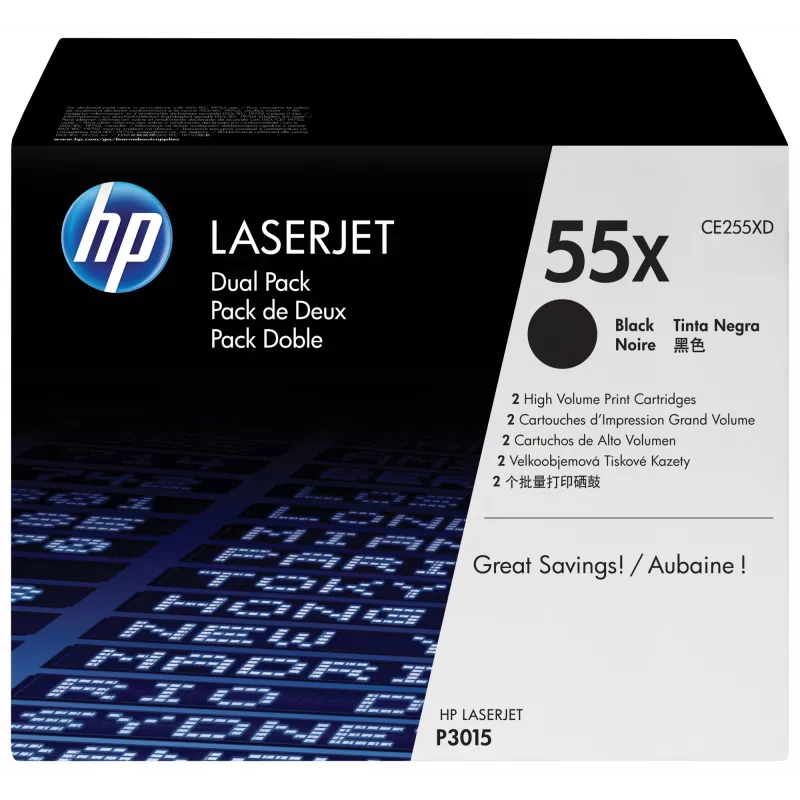 HP 55X 2 vnt. didelės talpos juodi originalūs lazeriniai kasečiai LaserJet