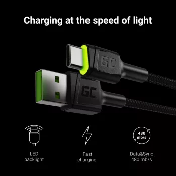 Green Cell KABGC13 USB kabelis USB 2.0 2 m USB A USB C juodas