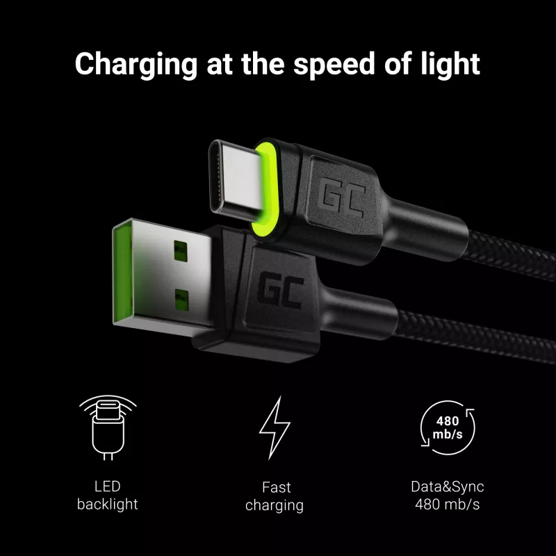 Green Cell KABGC13 USB kabelis USB 2.0 2 m USB A USB C juodas