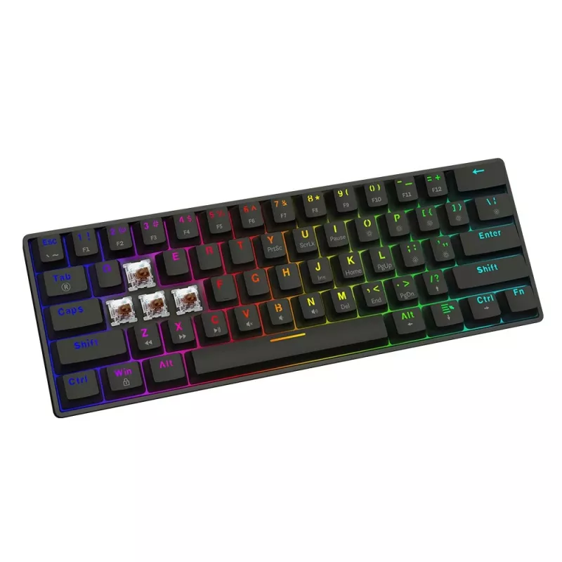 Mechaninė žaidimų klaviatūra SAVIO BLACKOUT X2 BROWN 61 klavišas 60% USB QWERTY RGB Outemu Brown