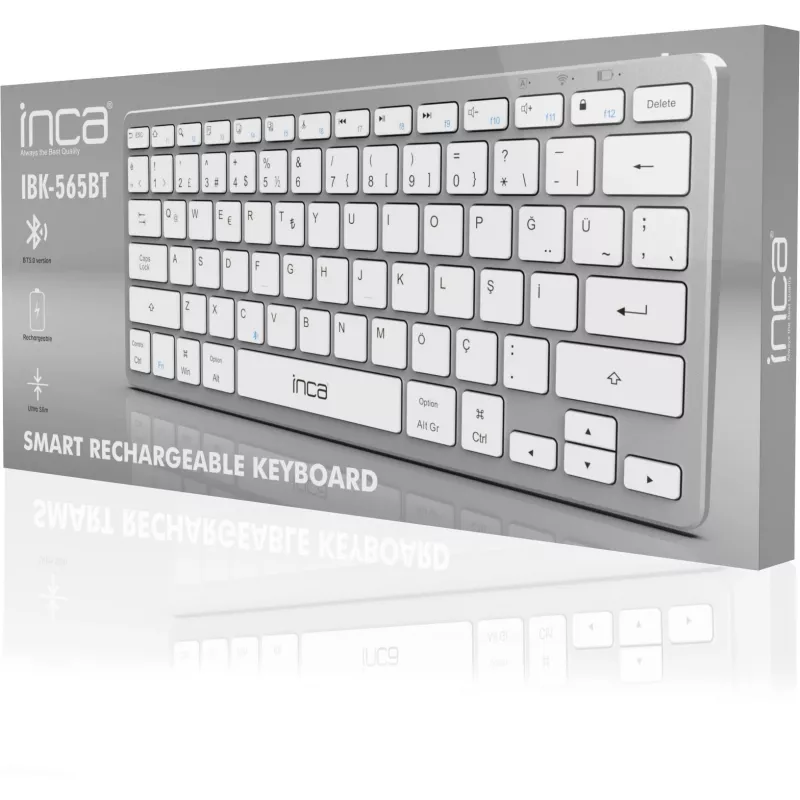 INCA klaviatūra IBK-565BT BT 5.0, išmani, baterija 150 Std, 8-10 m, sidabrinė
