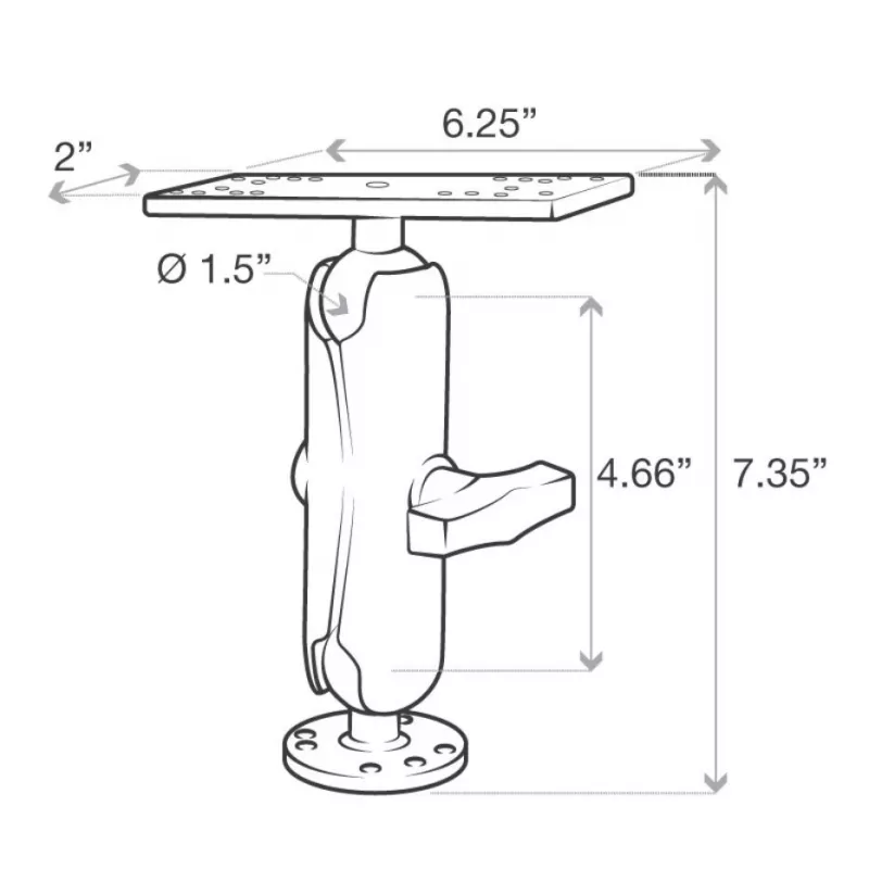 RAM Mounts jūrinis elektronikos laikiklis RAM-111U, aliuminis, juodas