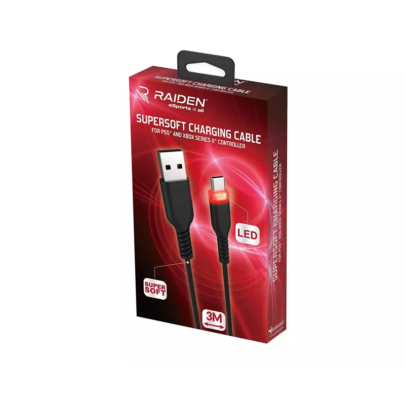 USB-C įkrovimo laidas SUBSONIC SA5601 3 m – suderinamas su PS5, Xbox, Nintendo Switch