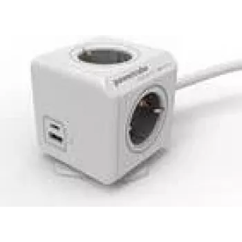 Allocacoc 10435/DEEUAC 4 lizdų ilginimo laidas su USB-A ir USB-C