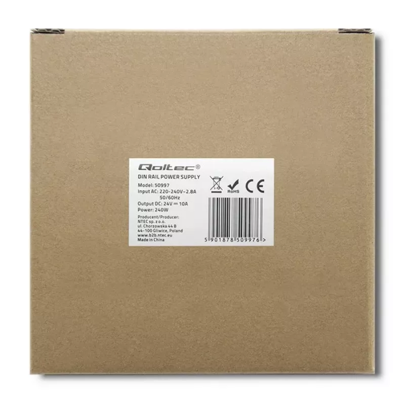 DIN bėgelio maitinimo šaltinis QOLTEC 50997 240W 24V 10A