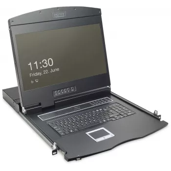19 colių LCD KVM konsolė DIGITUS DS-72211-5US, 16 prievadų Cat.5, 1366x768, US International klaviatūra