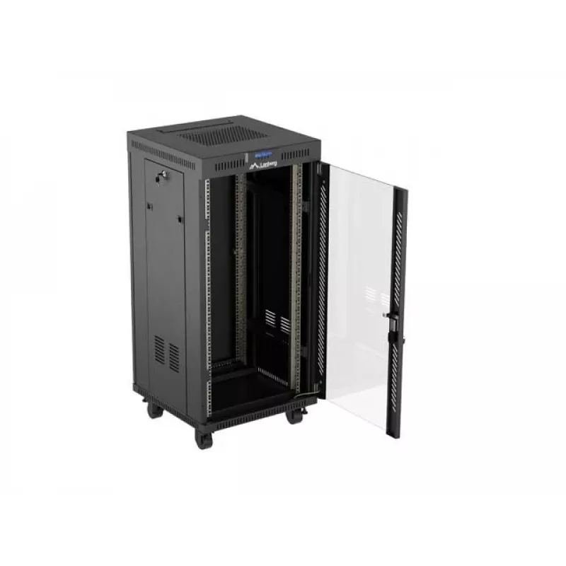 Laisvai pastatomas serverio spintos korpusas LANBERG FF01-6624-12BL 24U 19 colių 600×600 mm, IP20, 1200 kg, juodos spalvos