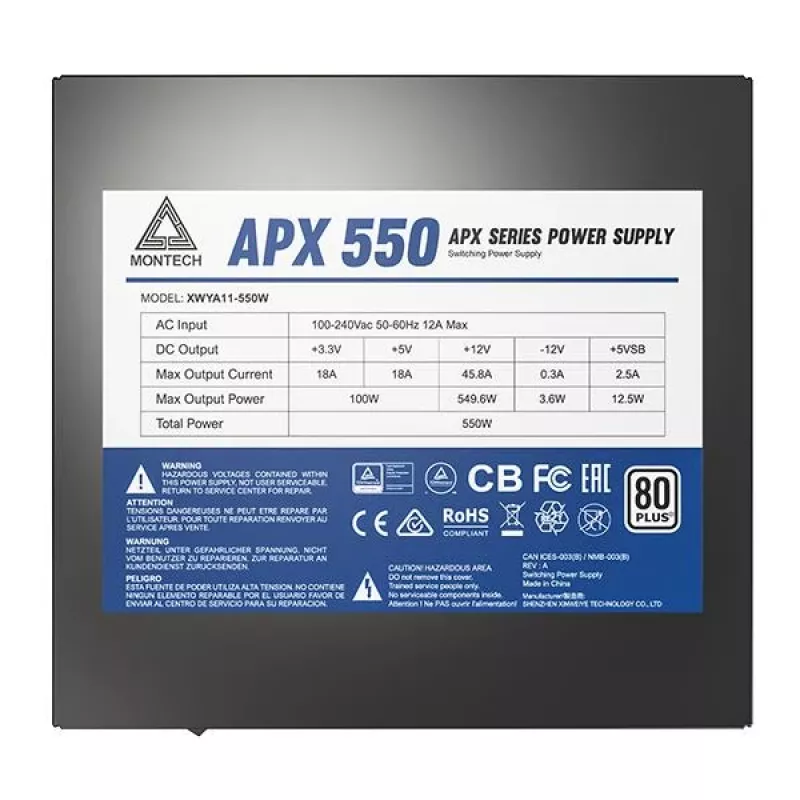 Montech APX550 maitinimo blokas 550 W 20+4 pin ATX ATX Juodas
