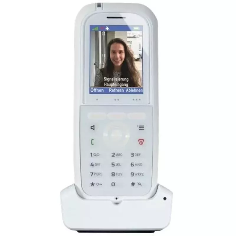 DECT ragelis agfeo DECT 77 IP — belaidis VoIP ragelis su garsiakalbiu, skambučio identifikavimu ir ekranu (baltas)