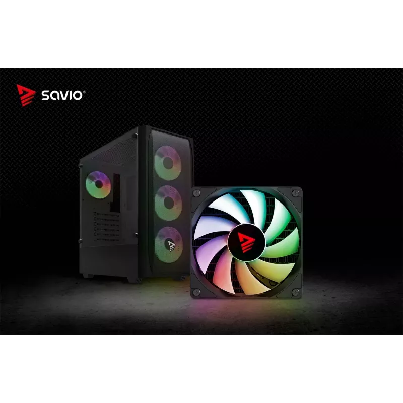 PC korpusas SAVIO Noctis Flow RGB — Cube, ATX/Mini-ITX, 3x 120 mm priekiniai ventiliatoriai, grūdintas stiklas, maks. GPU 35 cm