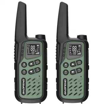 Nešiojama racija Baofeng BF-T25E — 16 kanalų, 2×1400 mAh Li‑Ion, VOX, LCD, žalia, rinkinys 2 vnt