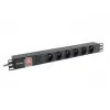 Maitinimo skirstytuvas LANBERG PDU-06E-0200-BK — 6x E tipo lizdai, 16 A, 2 m laidas, 1U stovas, 220–250 V