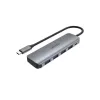 USB šakotuvas Unitek P5+ — 5 prievadų (4 × USB 3.2 Gen 2 Type-A), USB 3.2 Gen 1 pagrindinis, 5 Gbit/s, 10 W PD, aliuminis, pilka