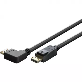 Kabelis DisplayPort Kištukas 90° > DisplayPort Kištukas, 8K / 144Hz (juodas, 2 metrai, 1 kištukas 90° šoninis, 54 Gbit/s, DisplayPort 2.0 / 2.1)