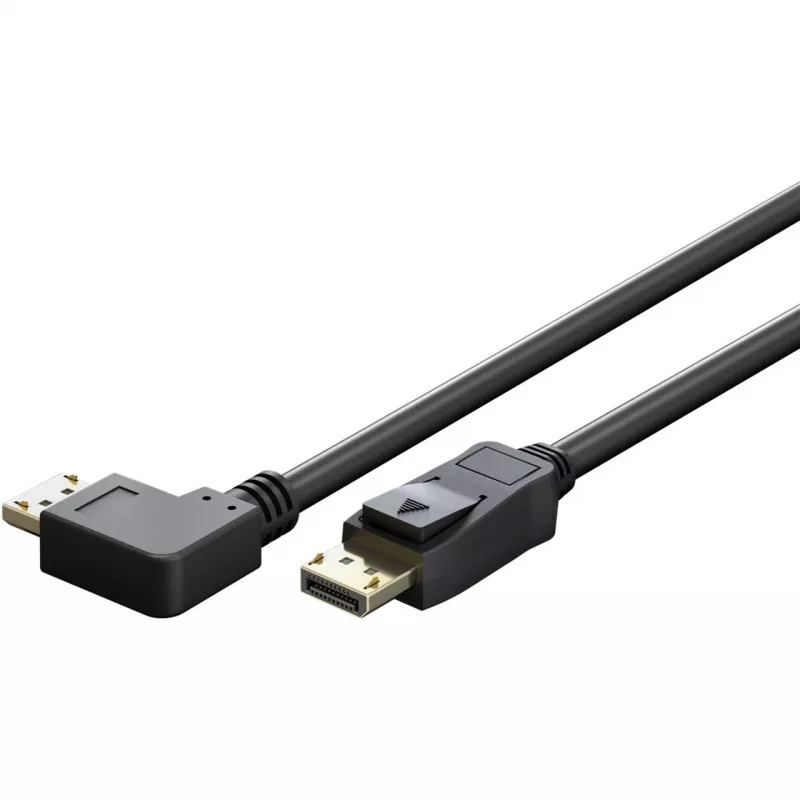 Kabelis DisplayPort Kištukas 90° > DisplayPort Kištukas, 8K / 144Hz (juodas, 2 metrai, 1 kištukas 90° šoninis, 54 Gbit/s, DisplayPort 2.0 / 2.1)