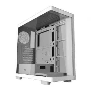 Kompiuterio korpusas DarkFlash DS900G Baltas — mid-tower, grūdintas stiklas, be ventiliatorių