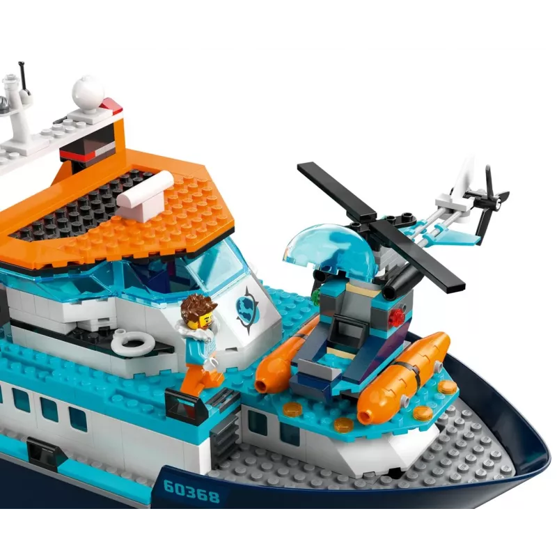 Konstruktorius LEGO City Arkties tyrinėjimų laivas 60368 — 815 dalių, 7+ metai, 4 minifigūrėlės