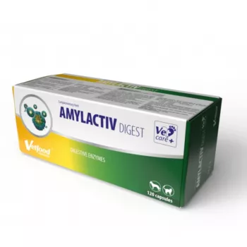 Virškinimo papildas kapsulėmis Vetfood Amylactiv šunims ir katėms, 120 kaps., 100 g