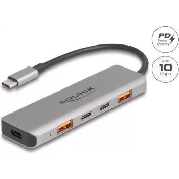 DeLOCK 64302 USB 3.2 Gen 2 tipo C dokų stotelė, metalinis korpusas, 95 W, pilka
