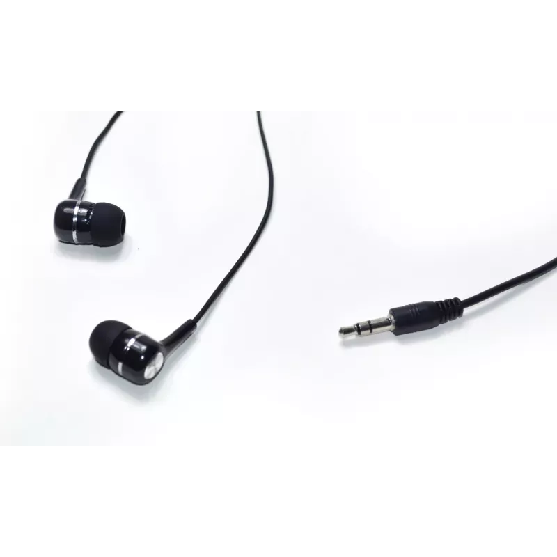Į ausį įdedamos laidinės ausinės VAKOSS LT-437EX, dvikanalės, 3,5 mm, 1 m laidas, 32 Ω, 20–20000 Hz, uždaros, juodos