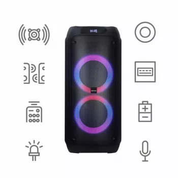 Nešiojamas garsiakalbis MANTA ATTIS SPK0802 120W, Bluetooth, laidinis įėjimas, įkraunamas, FM, LED lemputės