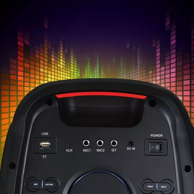 Nešiojamas garsiakalbis MANTA ATTIS SPK0802 120W, Bluetooth, laidinis įėjimas, įkraunamas, FM, LED lemputės