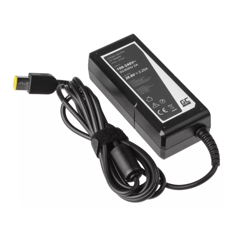 Maitinimo adapteris Green Cell AD38AP 65W, skirta Lenovo nešiojamiesiems kompiuteriams, 20V 3,25A, 1,2 m laidas, juodas