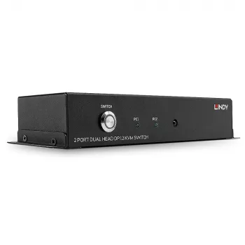 Lindy 2 prievadų dviejų galvučių DisplayPort 1.2 KVM jungiklis, 3840 x 2160 pikselių, 4K Ultra HD, juodas