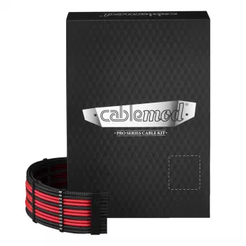 CableMod PRO Series ModMesh C-Series maitinimo laidų rinkinys Corsair RMi/RMx — juodi/raudoni pinti laidai