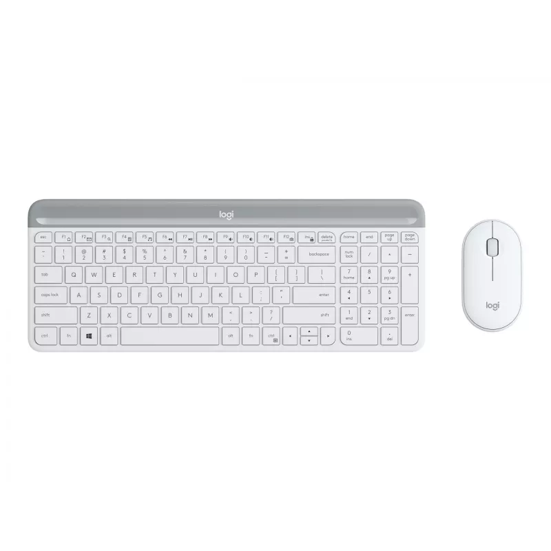 Logitech Slim Wireless Combo MK470 - belaidis klaviatūros ir pelės rinkinys, 2,4 GHz, ispanų kalba, šviesiai balta (920-009199)