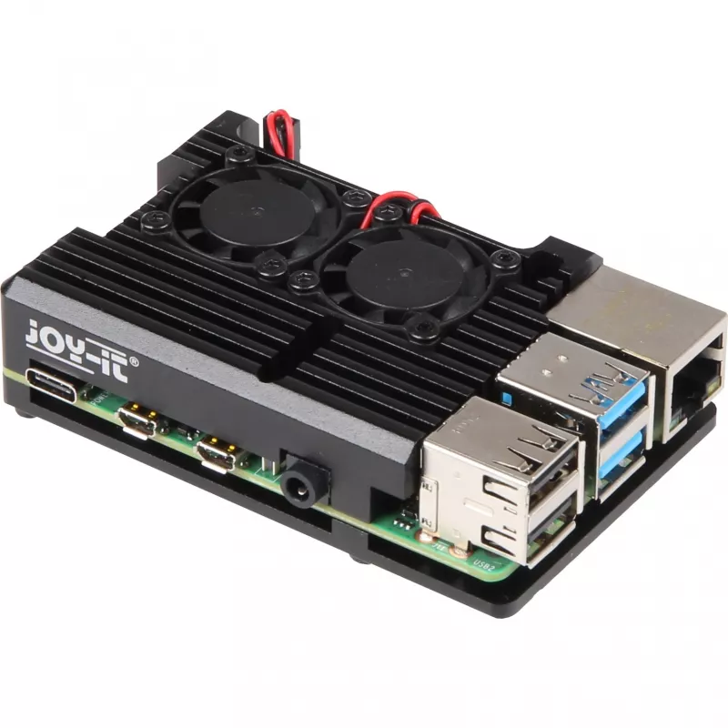 JOY-IT RPI CASE ALU07F - Dėklas Raspberry Pi 4, aliuminis, ventiliatorius, juodas (RB-ALUCASEP4+07FAN)