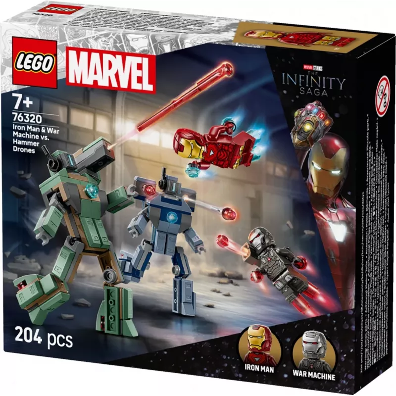 Konstruktorius LEGO Marvel Super Heroes Geležinis žmogus ir karo mašina rinkinys 76320, 204 detalės, 2 minifigūrėlės, 100 mm aukštis