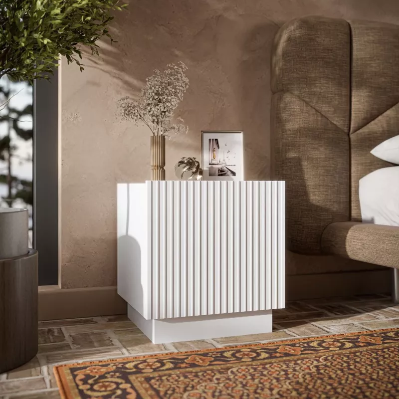 Naktinis staliukas Cama 2 vnt LIVERTI 45x42x47 cm baltas MDF/medžio drožlių plokštė
