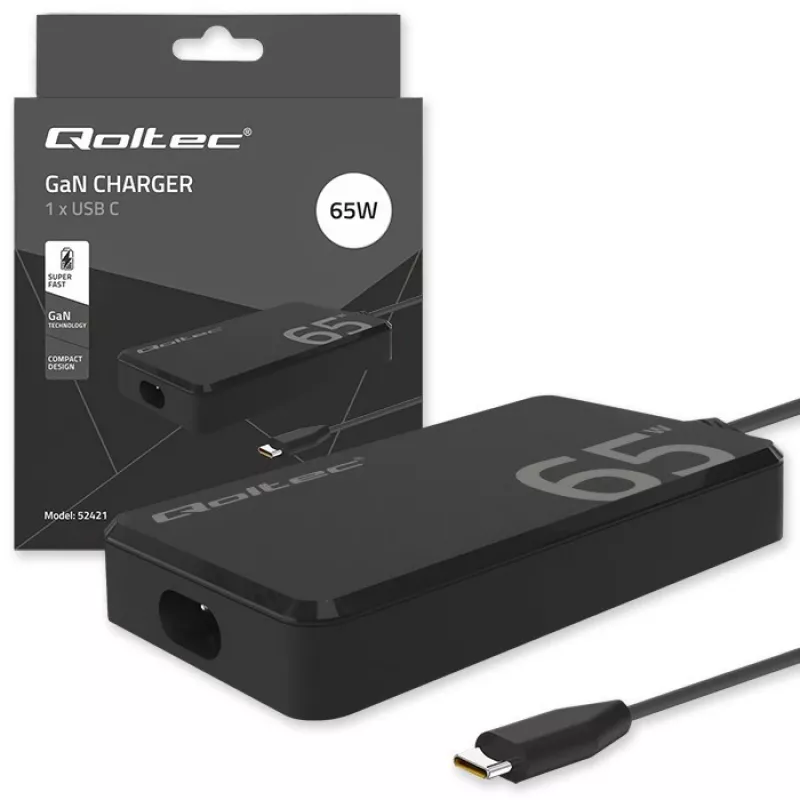 QOLTEC 65W GaN Super Fast SLIM PD 5-20V 3.25A USB-C įkroviklis