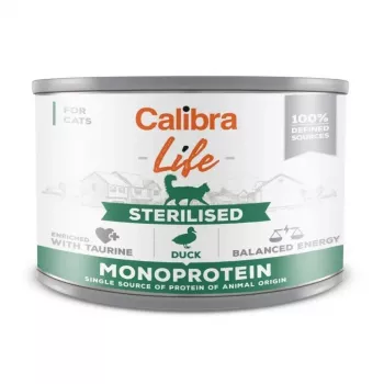 Šlapias kačių ėdalas Calibra Cat Life Sterilised Duck 200 g – pate sterilizuotoms suaugusioms katėms, vieno baltymo