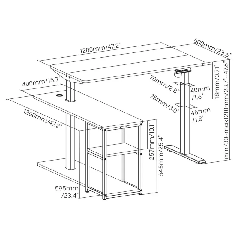 Reguliuojamo aukščio elektrinis stalas ergo office 380623 – max aukštis 121 cm, max apkrova 70 kg